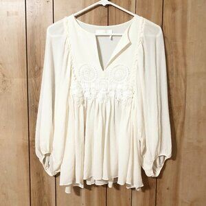 Chloé Puff-Sleeve V-Neck Silk Top NWOT